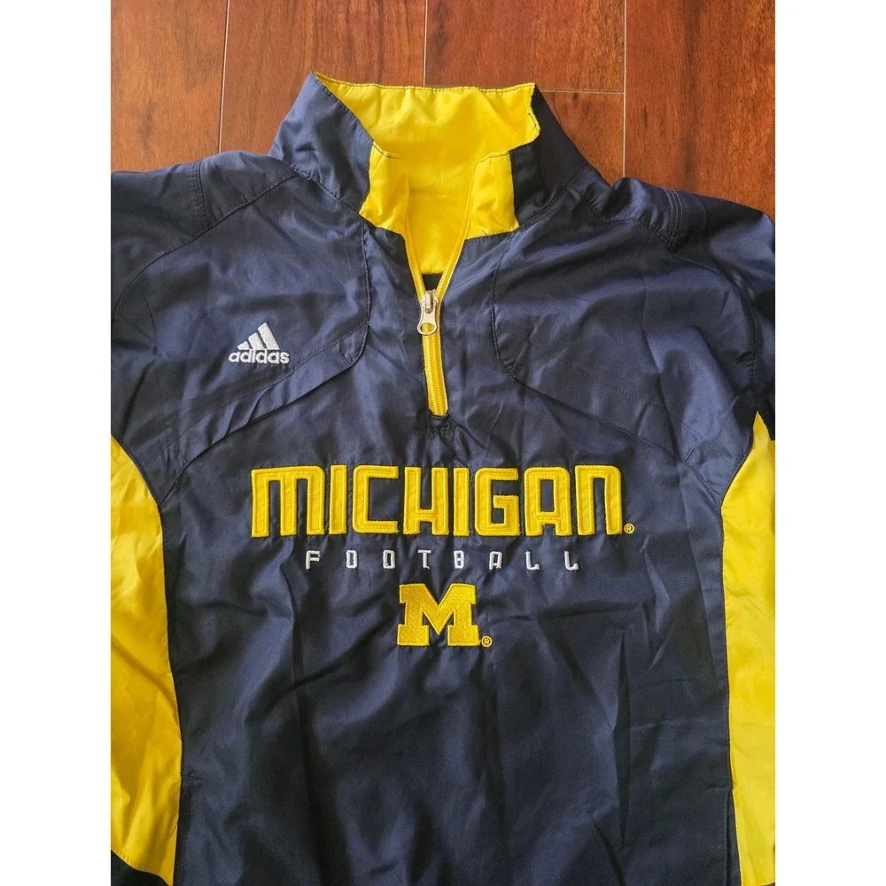 Adidas Michigan Football Windbreaker Youth Medium 10/12 Navy Blue Quarter Zip